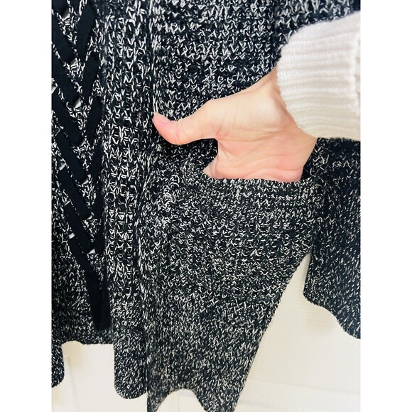 Women’s “Dex” Open Front Knit Sweater Cardigan Size Small Black White Pockets - Picture 4 of 7